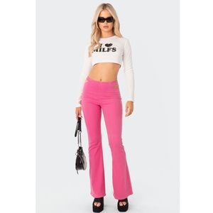 Edikted Kira Cut-Out Flare Jeans in Pink - BNWT